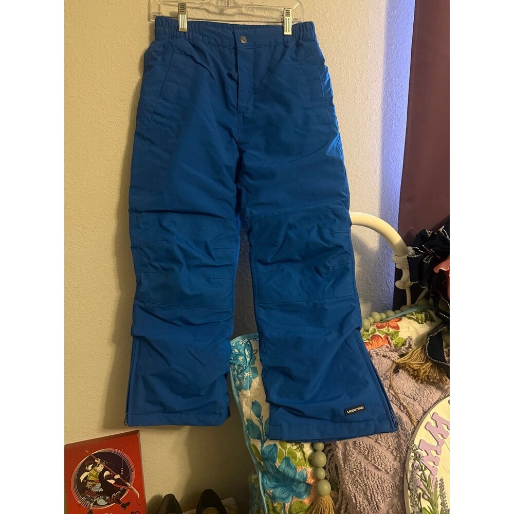 Lands End Kids Snow Pants Size 8 Blue Insulated Grow A Longs Ski Winter Waterpro